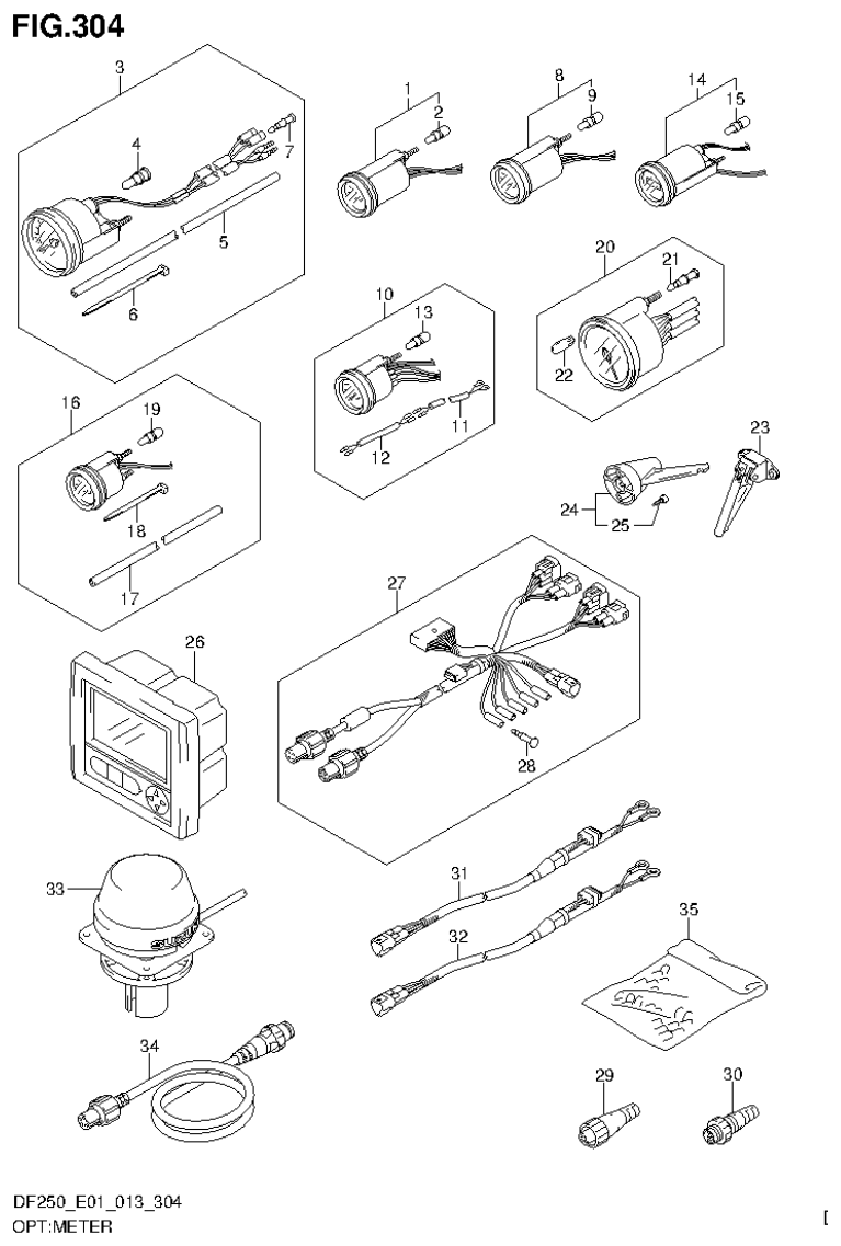 Suzuki DF200T, DF200Z, DF225T, DF225Z, DF250T, DF250Z OPT:METER parts diagram